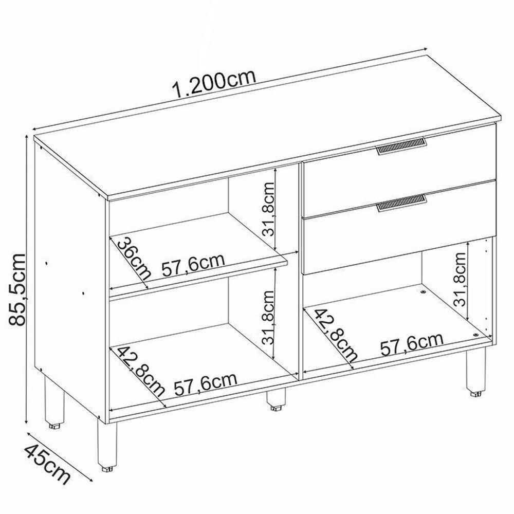 Balcão De Cozinha Alba 120cm Amêndola Nude Prime Tx Com Tampo - Demóbile - 3