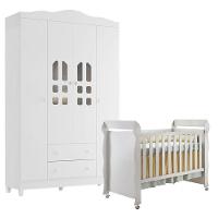 Berço Americano Mirelle E Guarda Roupa New Selena 4 Portas Branco Brilho – Carolina Móveis - 1