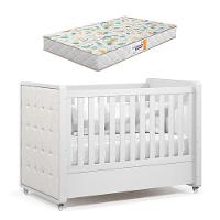 Berço Americano Tutto New Branco Acetinado Com Capitonê New Boucle E Colchão Gazin - Matic - 1