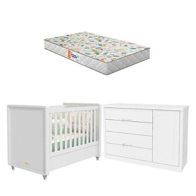 Conjunto Berço Americano Tutto New MDP com Colchão Incluso Branco com Cômoda