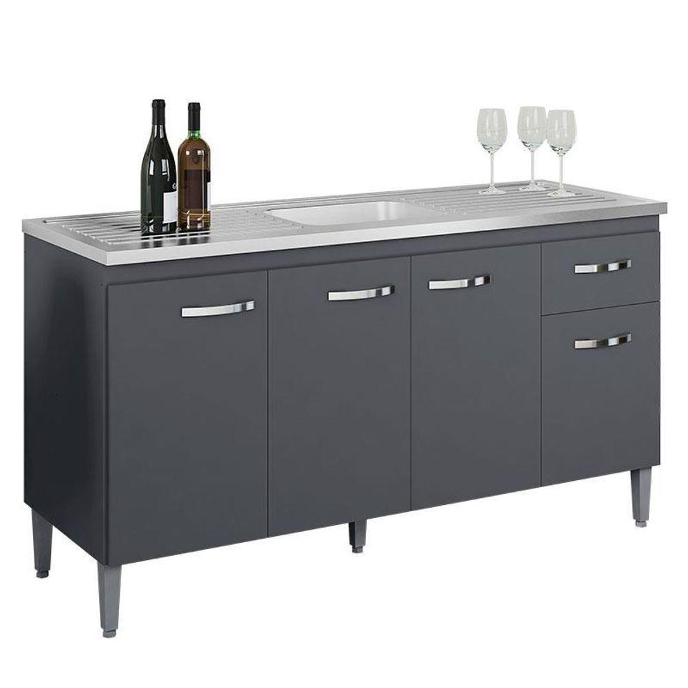 Balcão De Pia Gabriela 150 Cm Cinza Fosco - Ajl - 1