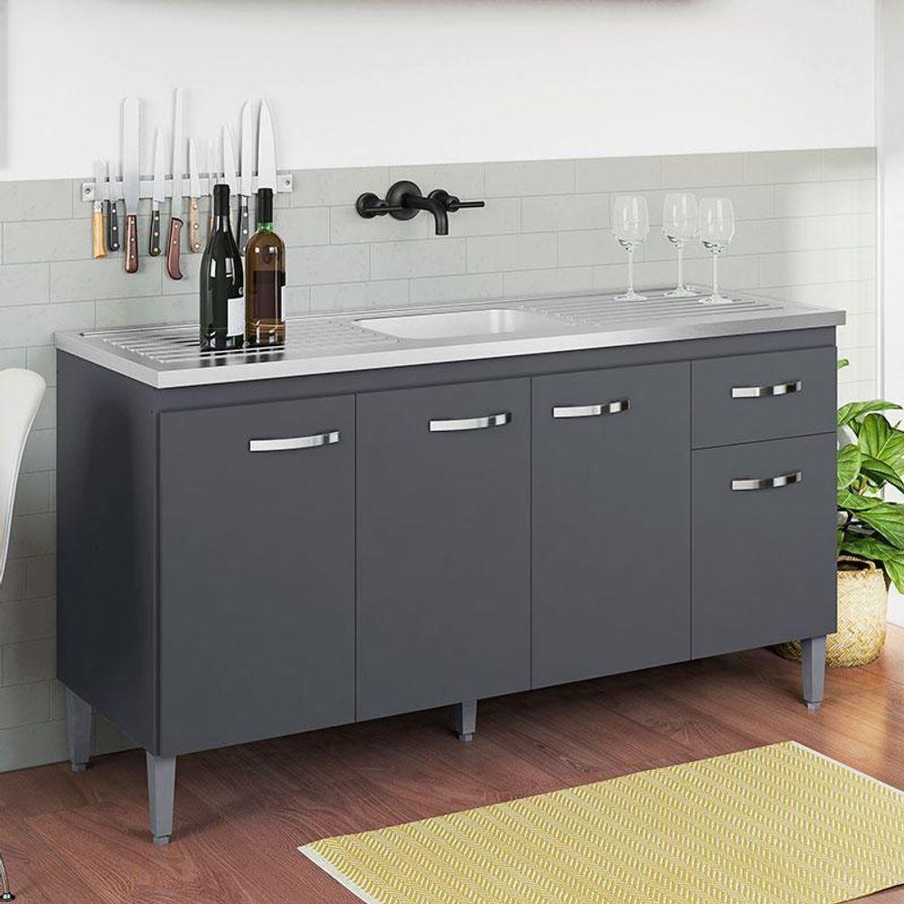 Balcão De Pia Gabriela 150 Cm Cinza Fosco - Ajl - 2