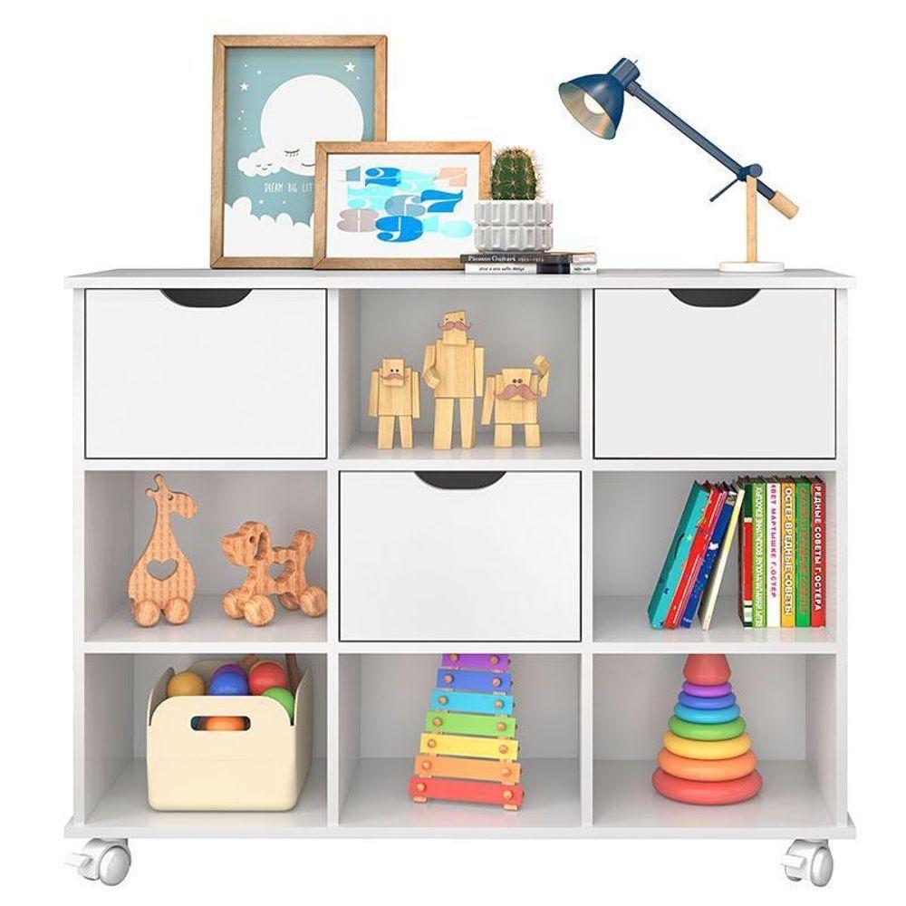 Berço Americano Doce Sonho 100 Com Rodízios E Cômoda 2561 Com Nicho Organizador 3 Gavetas Branco Brilho - Qmovi - 6