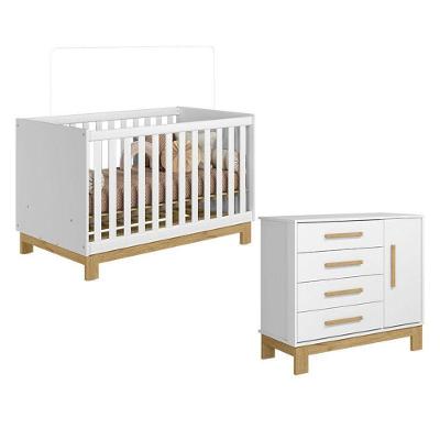 Kit de Berço Americano e Cômoda Sapateira Q Encanto Slim 4 Gavetas em MDP 74cm Branco Qmovi