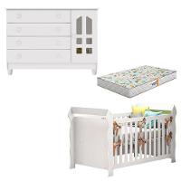 Berço Americano Lara Com Colchão Gazin E Cômoda Gran Selena Branco Brilho - Carolina - 1
