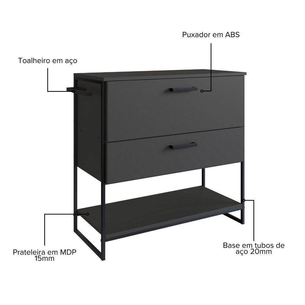 Gabinete Para Banheiro Industrial Com Gaveta E Porta Sem Cuba Grafite - 3
