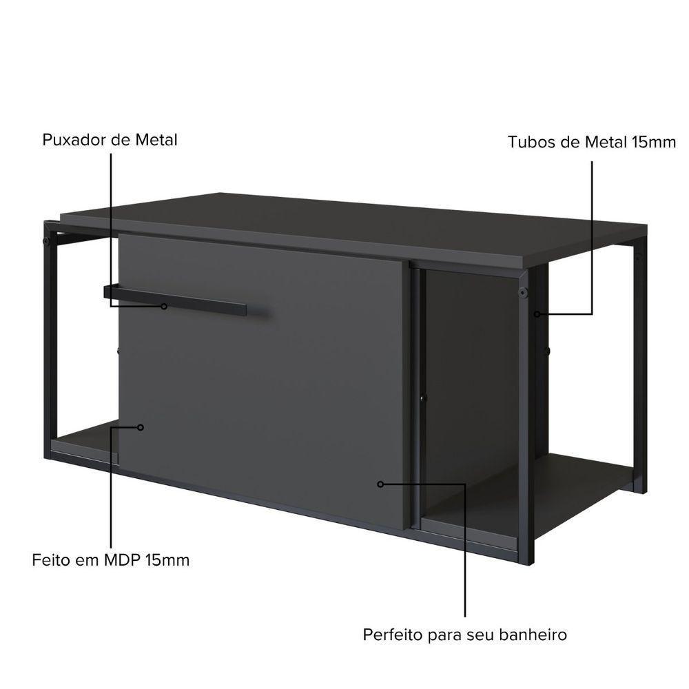 Gabinete Para Banheiro Suspenso Industrial Sem Cuba Grafite - 3