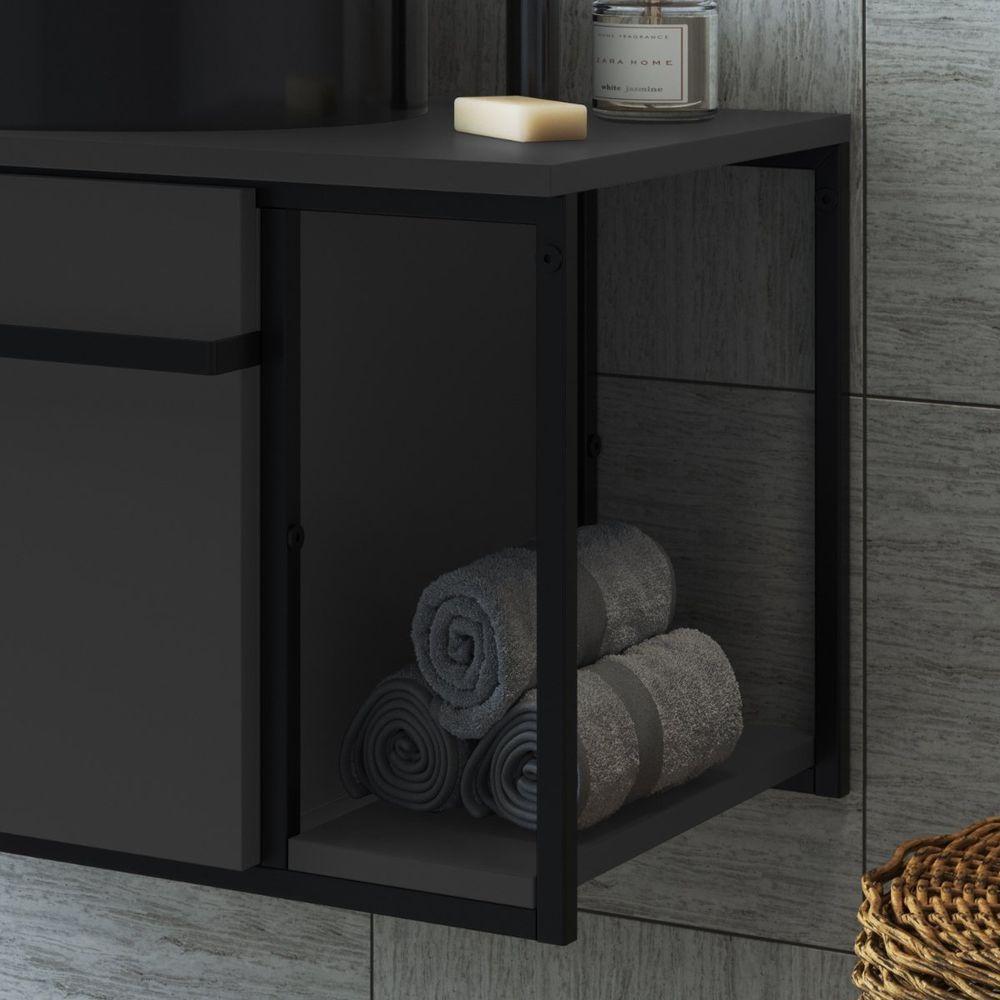 Gabinete Para Banheiro Suspenso Industrial Sem Cuba Grafite - 6