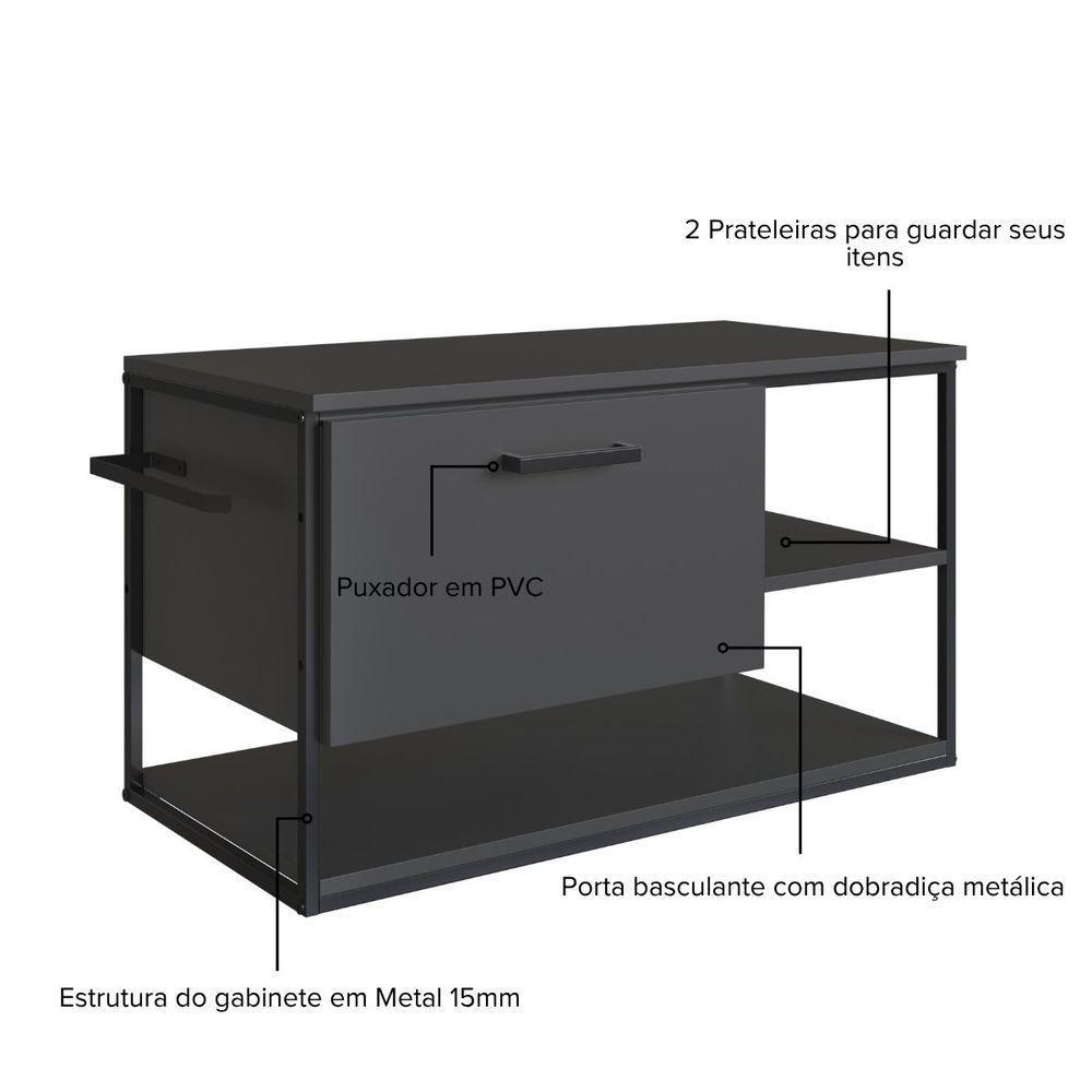 Gabinete Para Banheiro Industrial Suspenso Com Porta Basculante Grafite - 3