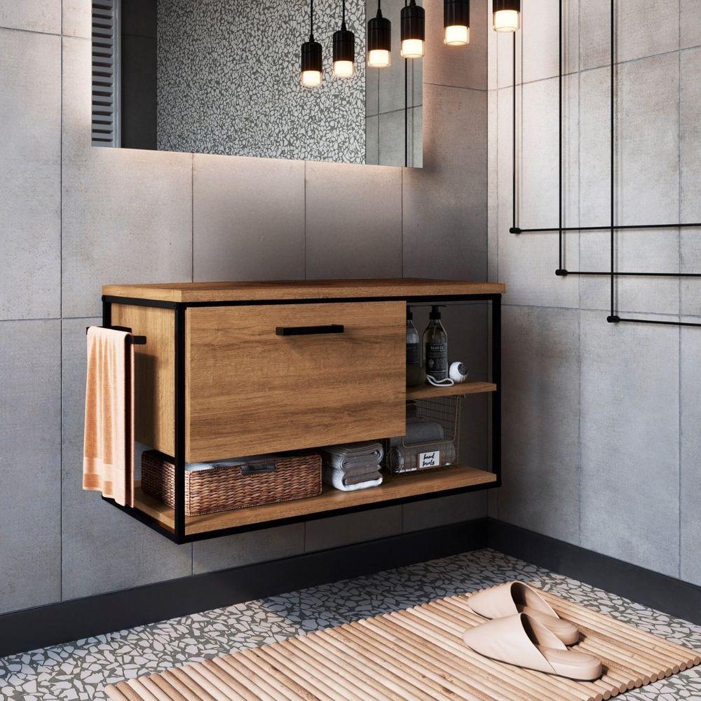 Gabinete Para Banheiro Industrial Suspenso Com Porta Basculante Mel - 1