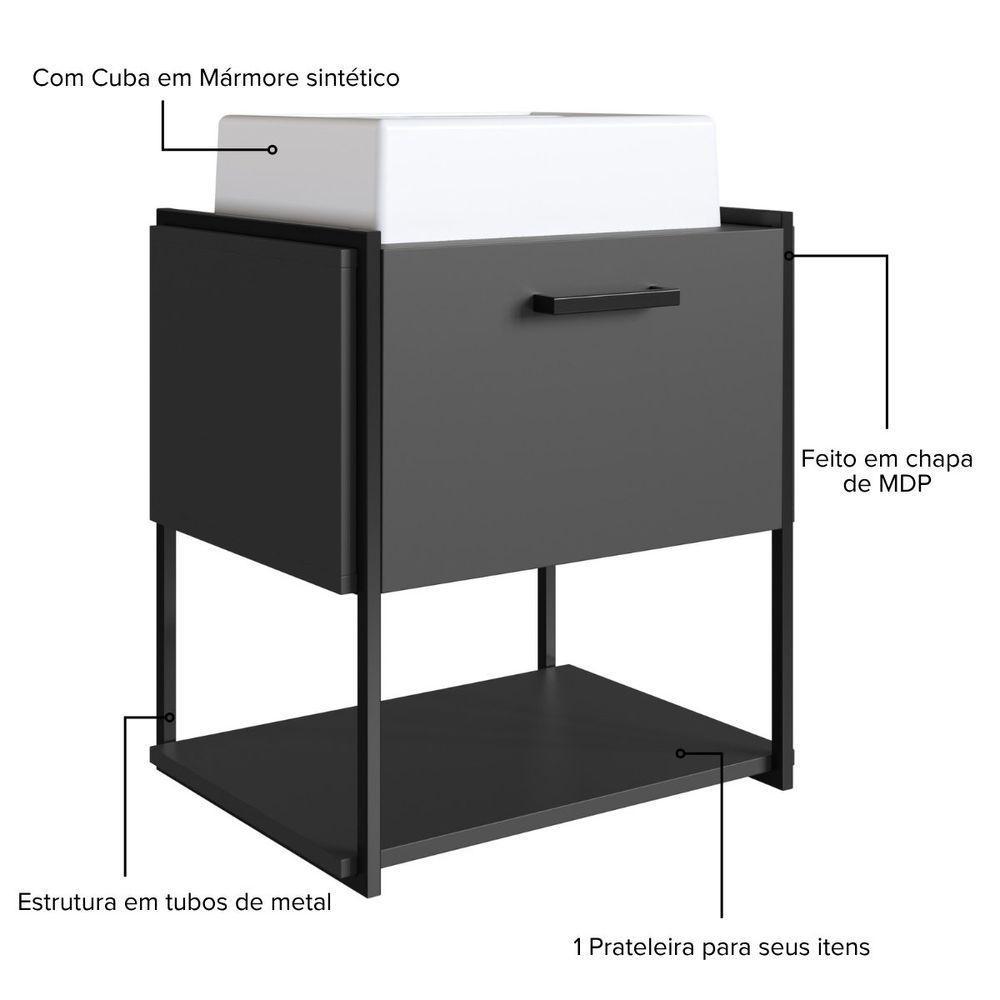 Gabinete Para Banheiro Suspenso Com Cuba E Porta Basculante Grafite - 2