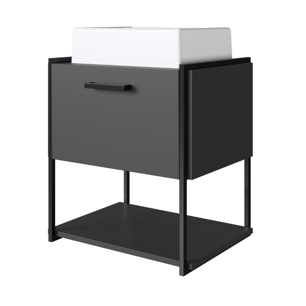 Gabinete Para Banheiro Suspenso Com Cuba E Porta Basculante Grafite - 5