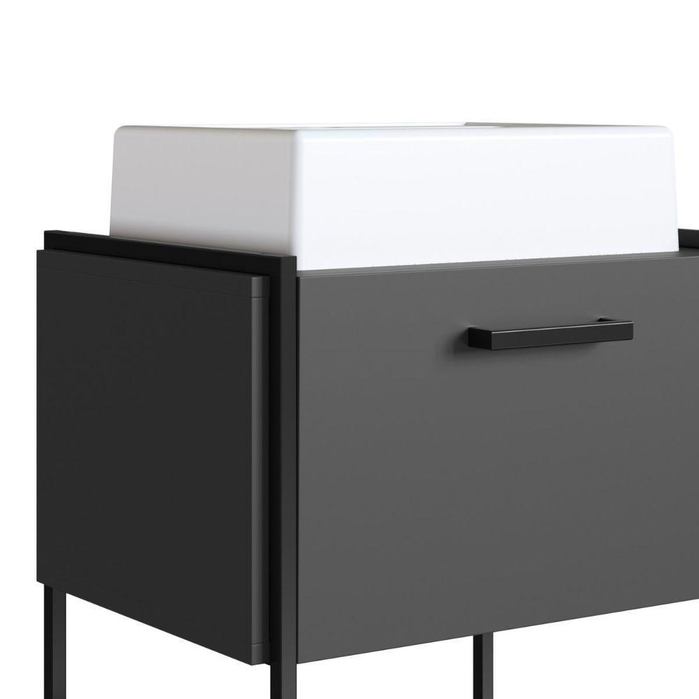 Gabinete Para Banheiro Suspenso Com Cuba E Porta Basculante Grafite - 6