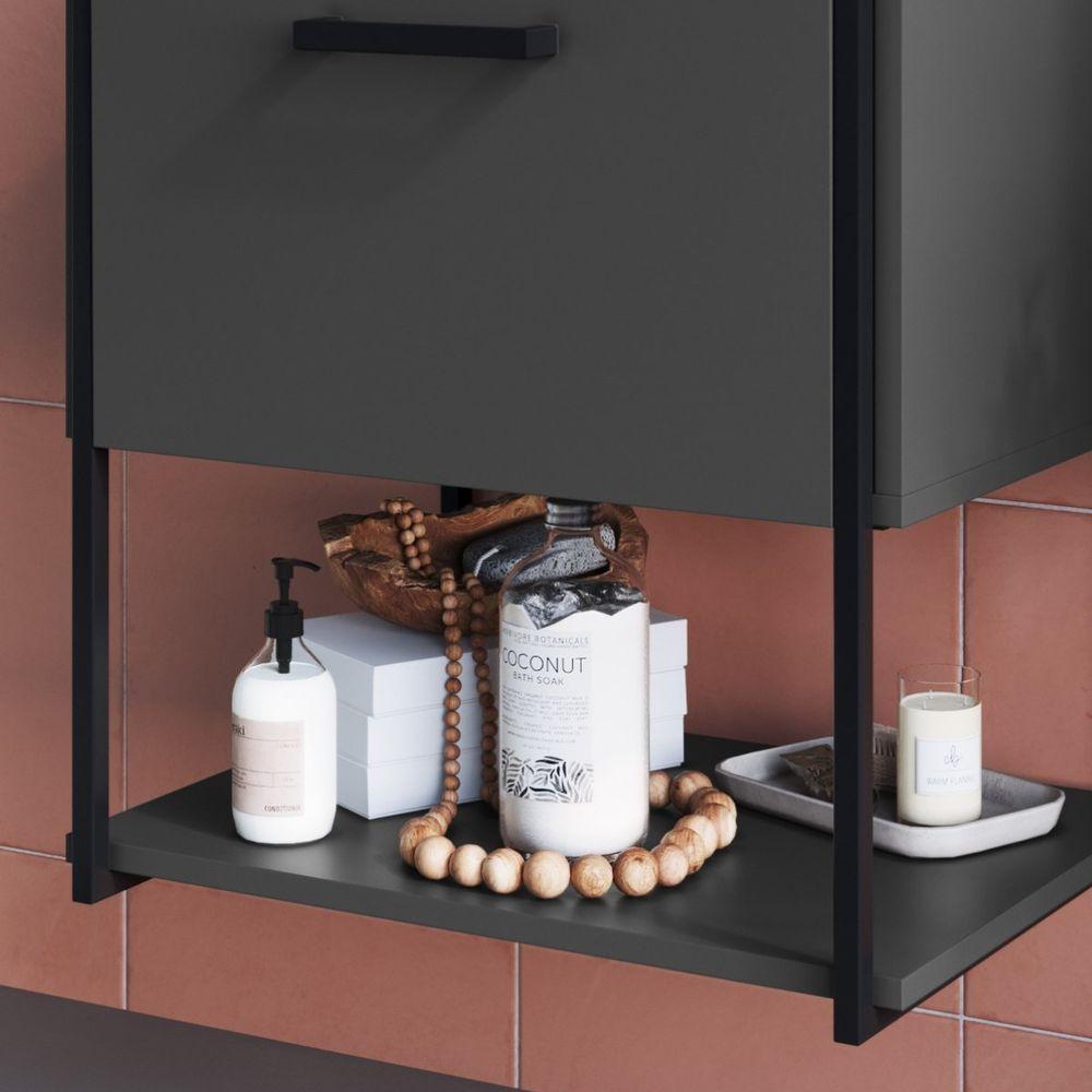 Gabinete Para Banheiro Suspenso Com Cuba E Porta Basculante Grafite - 7