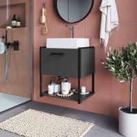 Gabinete Para Banheiro Suspenso Com Cuba E Porta Basculante Grafite - 1