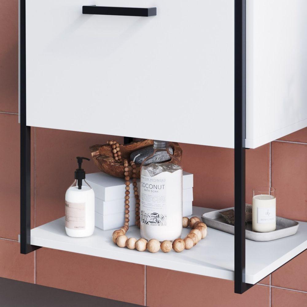 Gabinete Para Banheiro Suspenso Com Cuba E Porta Basculante Branco - 7