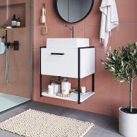 Gabinete Para Banheiro Suspenso Com Cuba E Porta Basculante Branco - 1