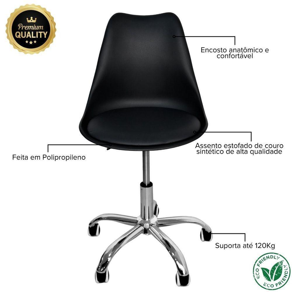 Cadeira Secretária Com Base Giratória Estofada ícaro Preto - 3