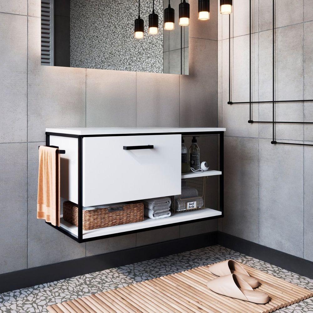 Gabinete Para Banheiro Industrial Suspenso Com Porta Basculante Branco - 1