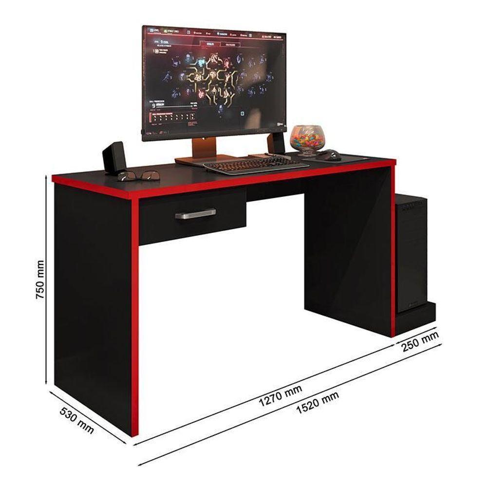 Mesa Para Computador Gamer Drx 9000 Preto Trama Vermelho - Móveis Leão - 2
