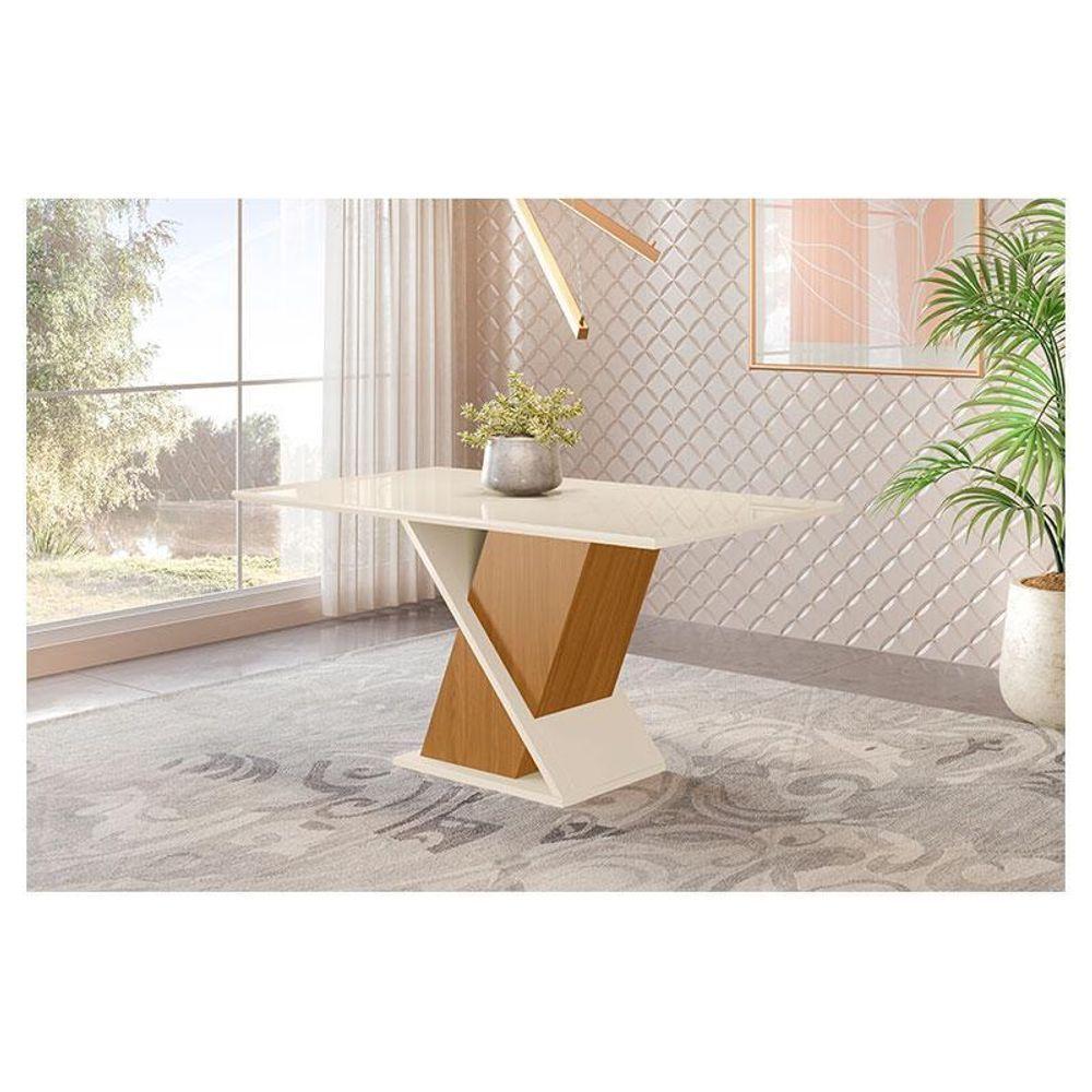 Mesa De Jantar Fiorella 160 Cm Tampo Reto Com Vidro Nature Off White – Henn - 3