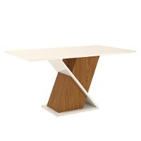 Mesa De Jantar Fiorella 160 Cm Tampo Reto Com Vidro Nature Off White – Henn - 1