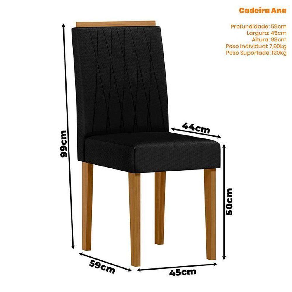 Mesa De Jantar Anitta 120x80 Cm Com Vidro Ype Preto E 4 Cadeiras Ana Veludo Preto – New Ceval - 3
