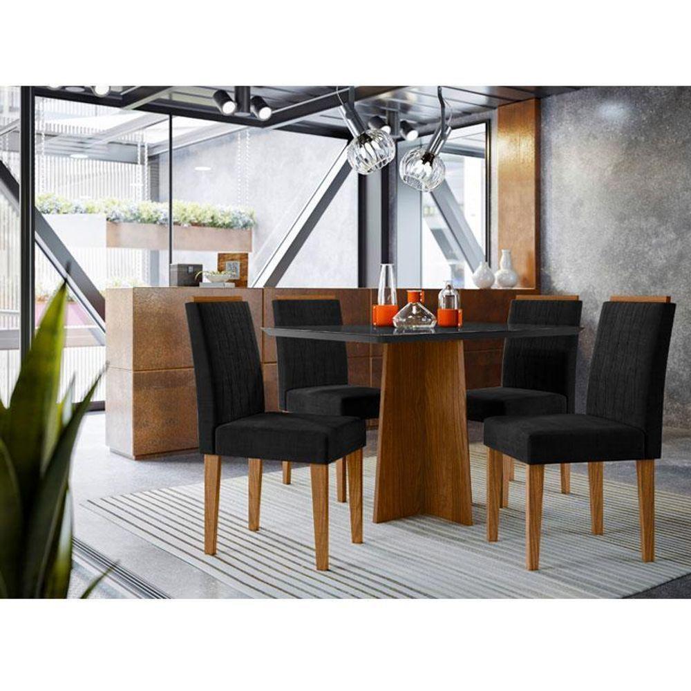 Mesa De Jantar Anitta 120x80 Cm Com Vidro Ype Preto E 4 Cadeiras Ana Veludo Preto – New Ceval - 4