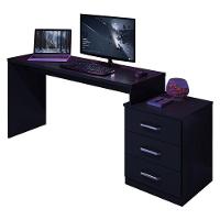 Mesa Para Computador Gamer Drx 5000 E Livreiro Office Com Portas Pequenas Preto Trama - Móveis Leão - 2