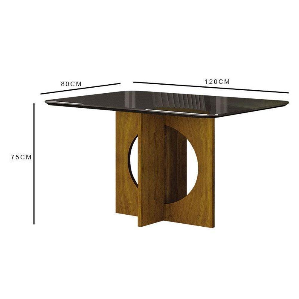 Mesa De Jantar Lorena Plus 120x80 Com Vidro Freijó Chumbo - Leifer Móveis. - 2