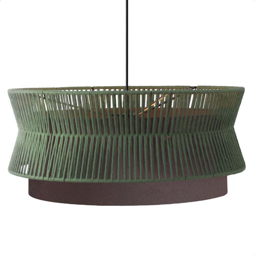 Lustre Pendente Blumenau Gaia Macramê 60cm E27 Bivolt Marrom Gold Com Verde - 1