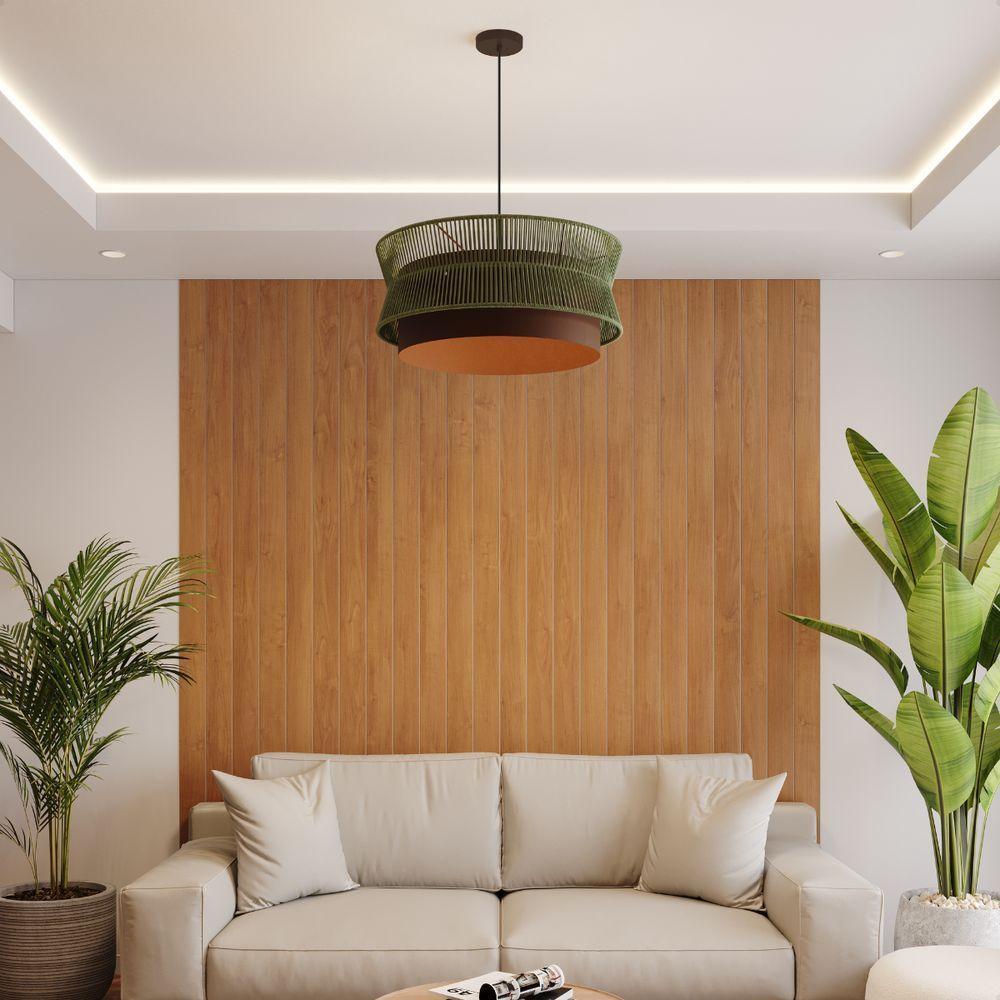 Lustre Pendente Blumenau Gaia Macramê 60cm E27 Bivolt Marrom Gold Com Verde - 2