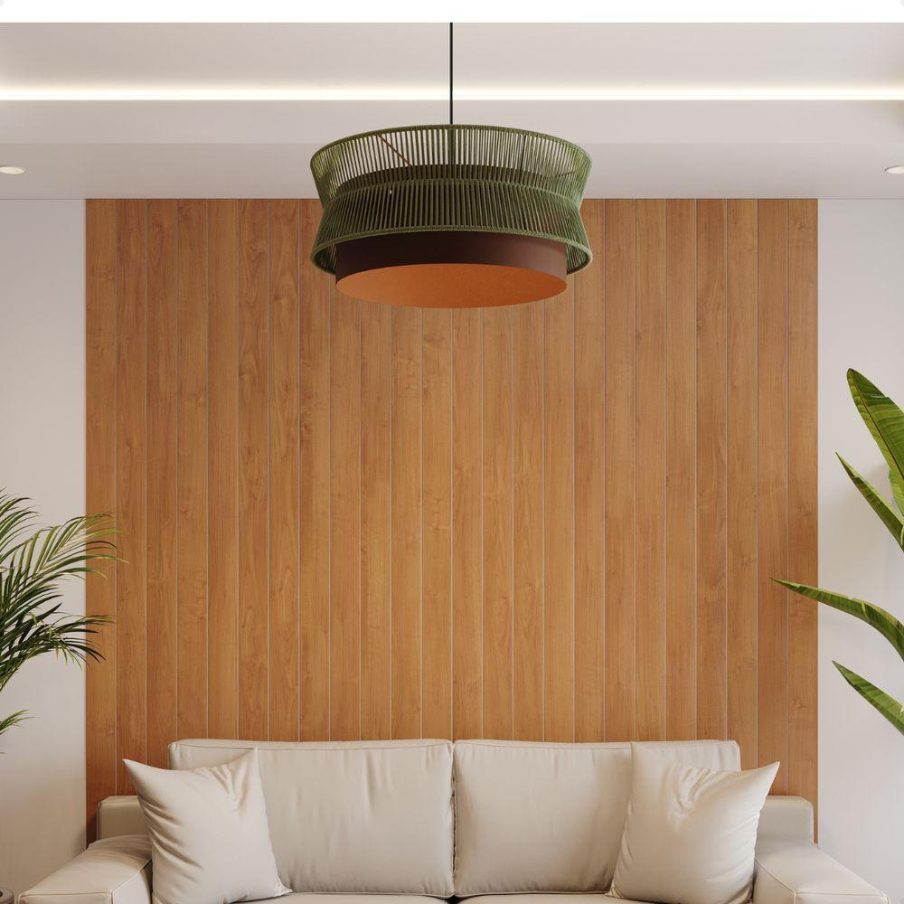 Lustre Pendente Blumenau Gaia Macramê 60cm E27 Bivolt Marrom Gold Com Verde - 3