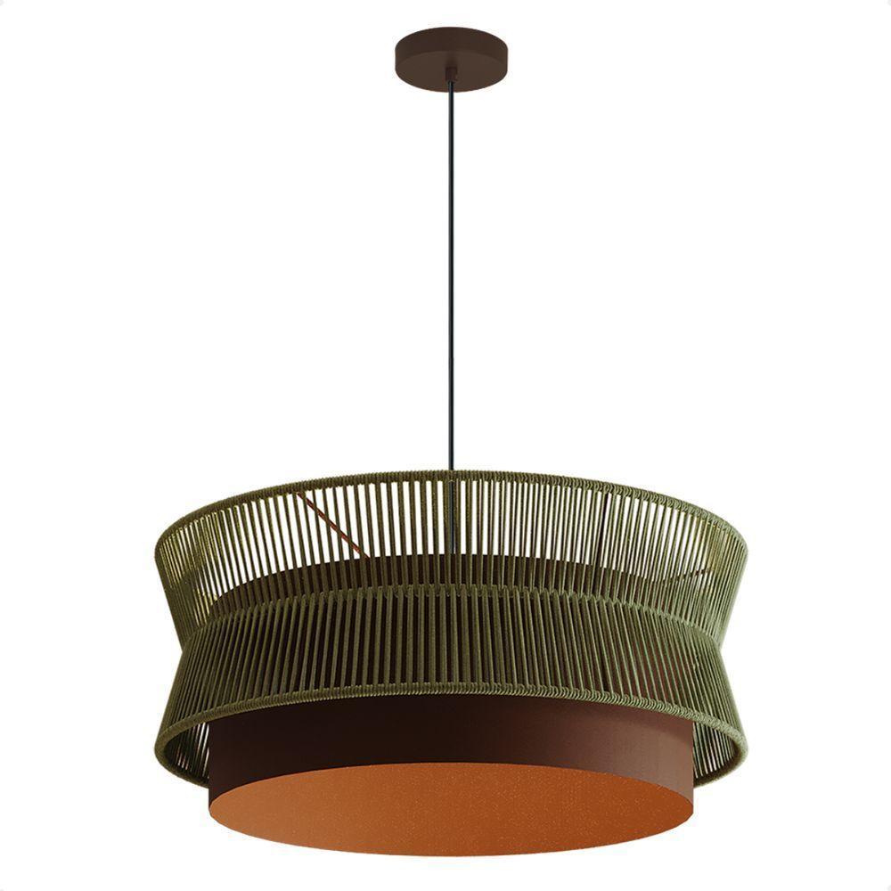 Lustre Pendente Blumenau Gaia Macramê 60cm E27 Bivolt Marrom Gold Com Verde - 4