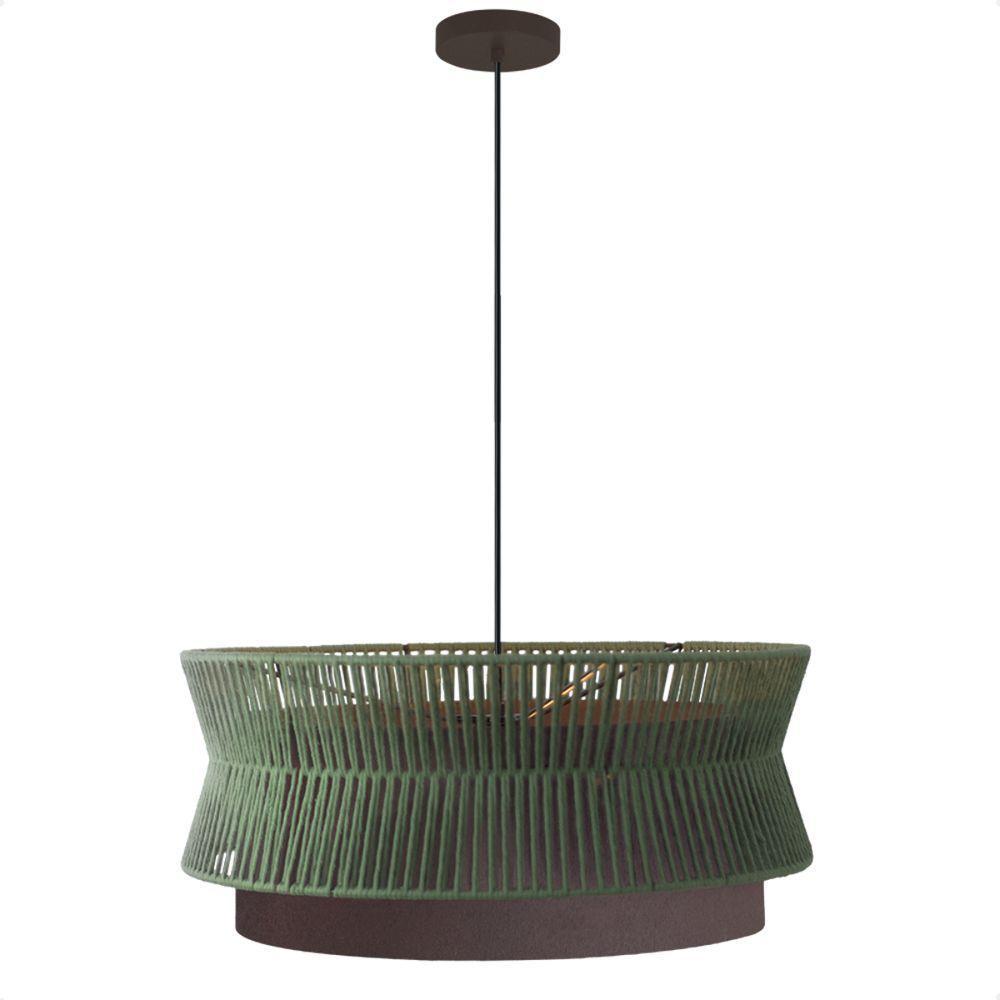 Lustre Pendente Blumenau Gaia Macramê 60cm E27 Bivolt Marrom Gold Com Verde - 5