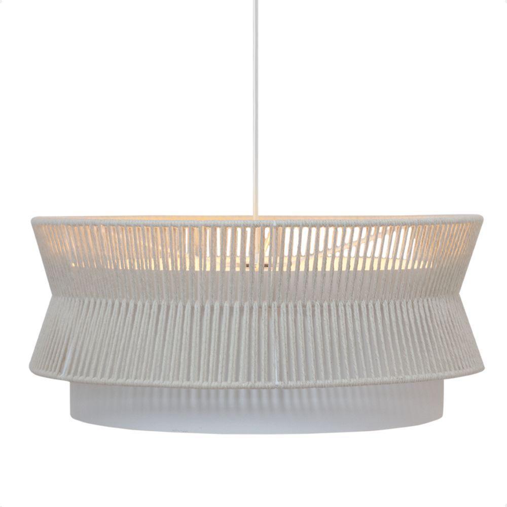 Lustre Pendente Blumenau Gaia Macramê 60cm E27 Bivolt Branco Com Bege - 1