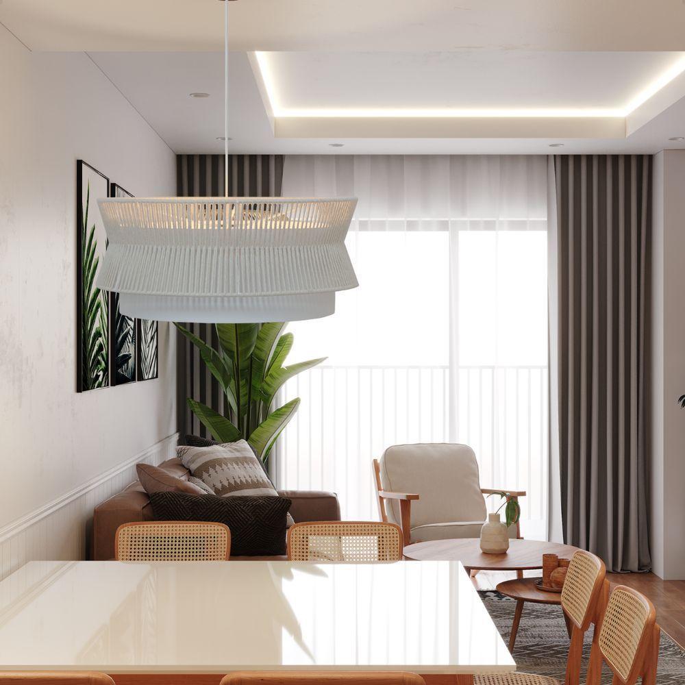 Lustre Pendente Blumenau Gaia Macramê 60cm E27 Bivolt Branco Com Bege - 2