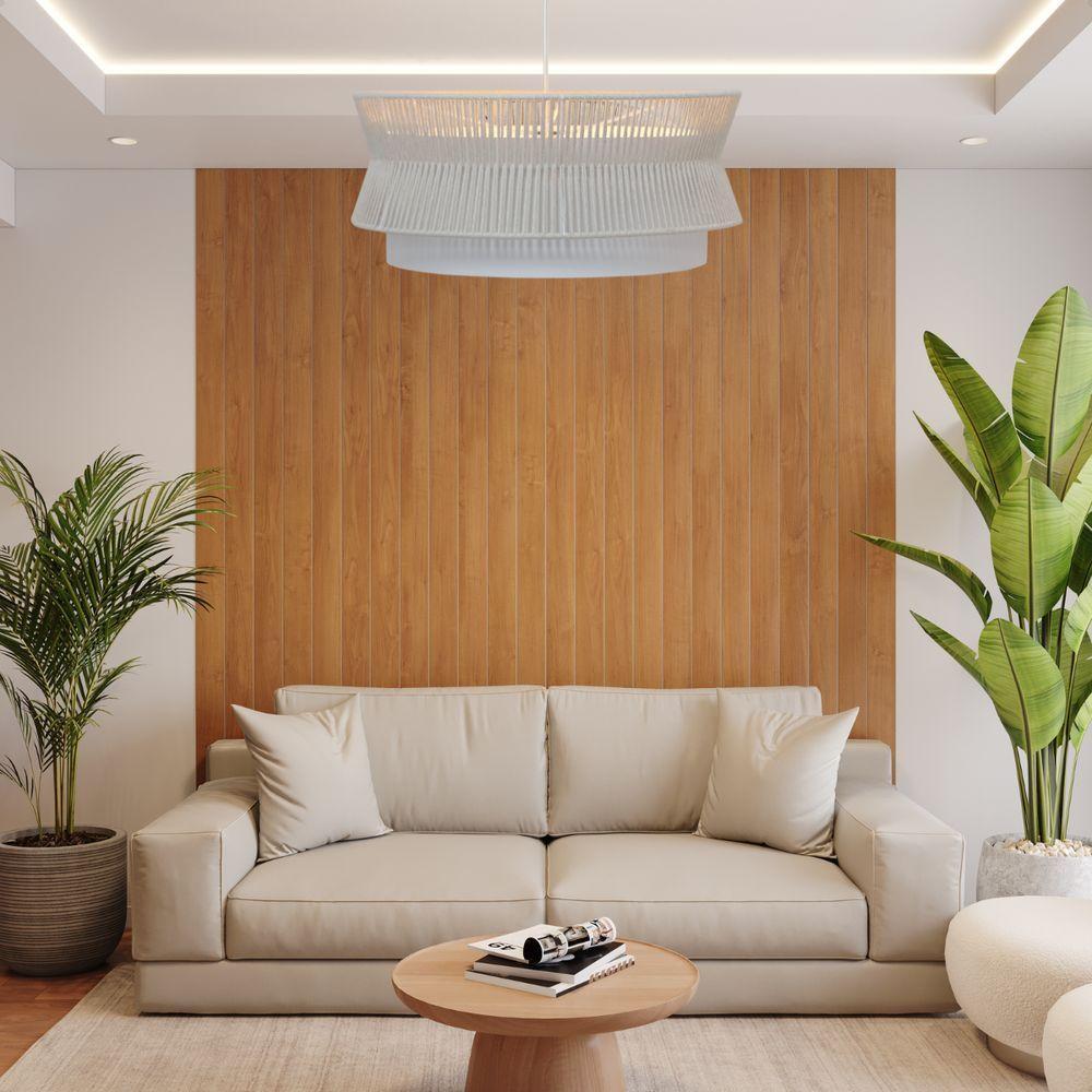 Lustre Pendente Blumenau Gaia Macramê 60cm E27 Bivolt Branco Com Bege - 3