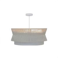 Lustre Pendente Blumenau Gaia Macramê 60cm E27 Bivolt Branco Com Bege - 5