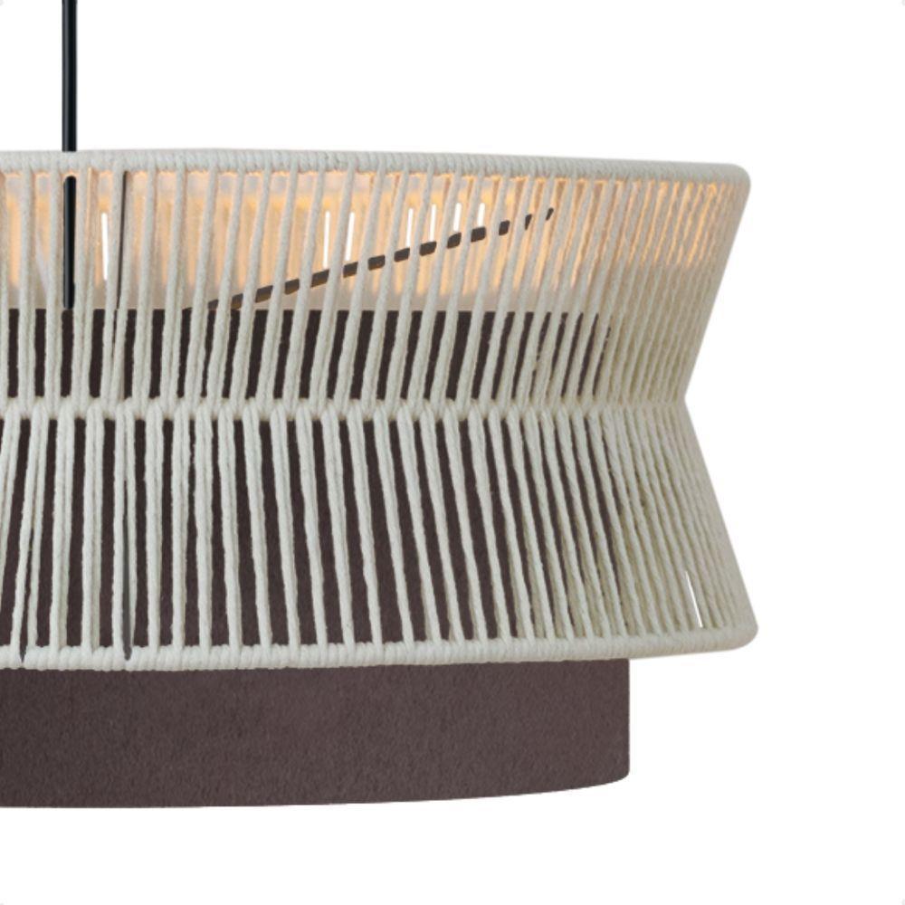 Lustre Pendente Blumenau Gaia Macramê 60cm E27 Bivolt Marrom Gold Com Bege - 6