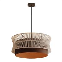 Lustre Pendente Blumenau Gaia Macramê 60cm E27 Bivolt Marrom Gold Com Bege