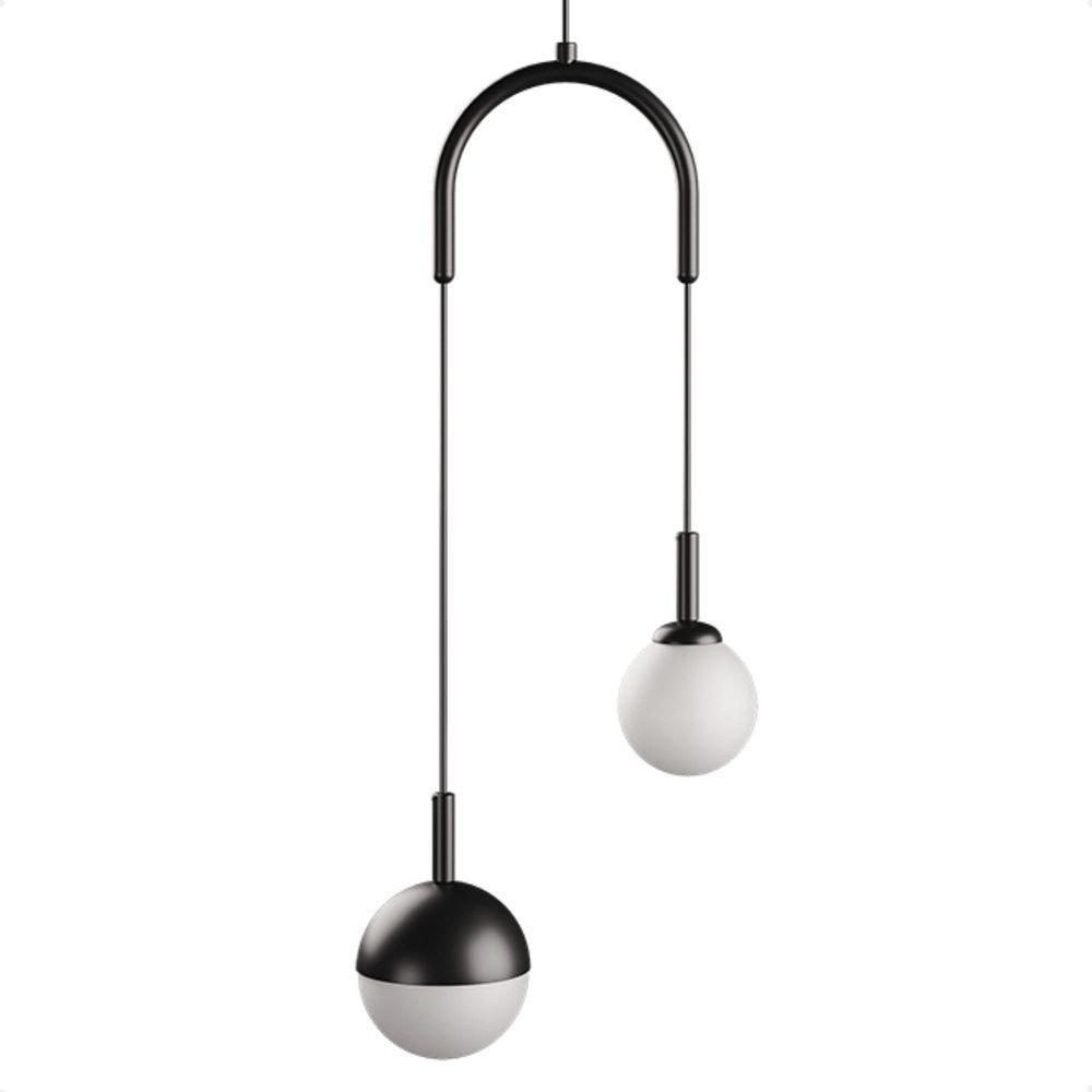 Lustre Pendente Blumenau Macadâmia Duplo G9 Bivolt Preto - 1