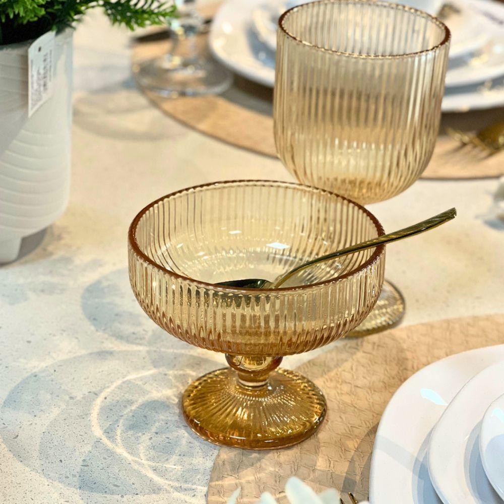 Jogo De Taças Para Sobremesa Em Vidro Graffiato âmbar Com 6 Peças 310ml Haüskraft - 3