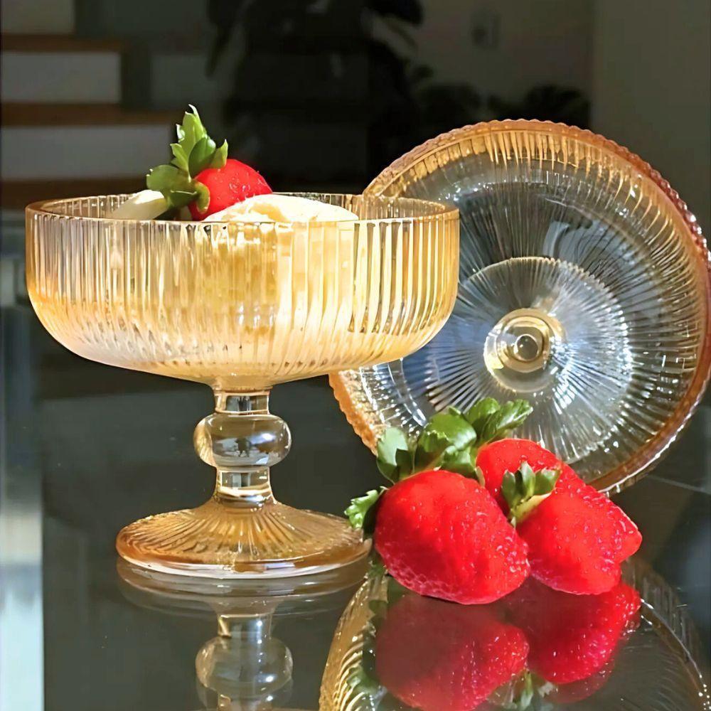 Jogo De Taças Para Sobremesa Em Vidro Graffiato âmbar Com 6 Peças 310ml Haüskraft - 5