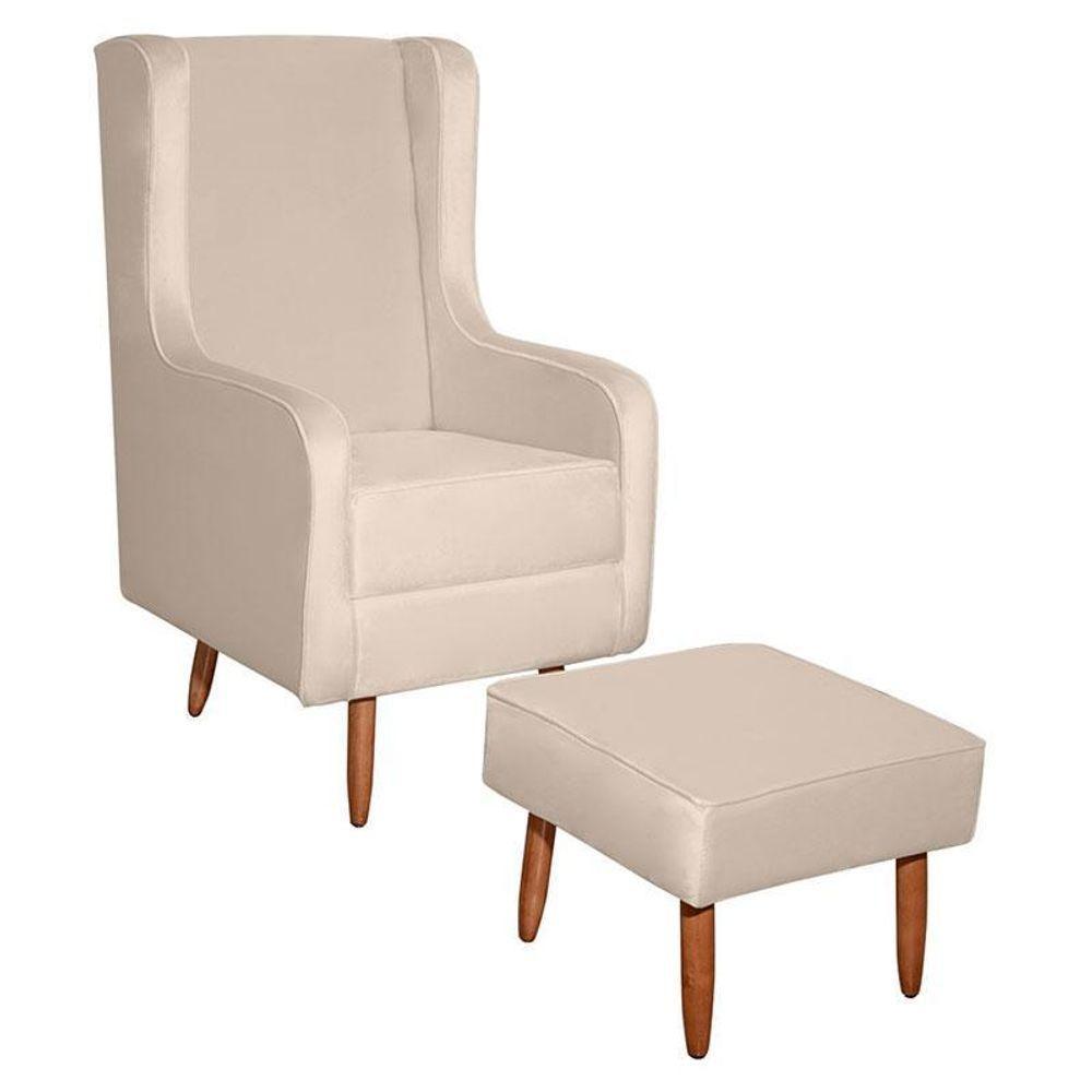 Poltrona Amamentação Aquila Com Puff Veludo Off Pés Palito - Fratello - 1