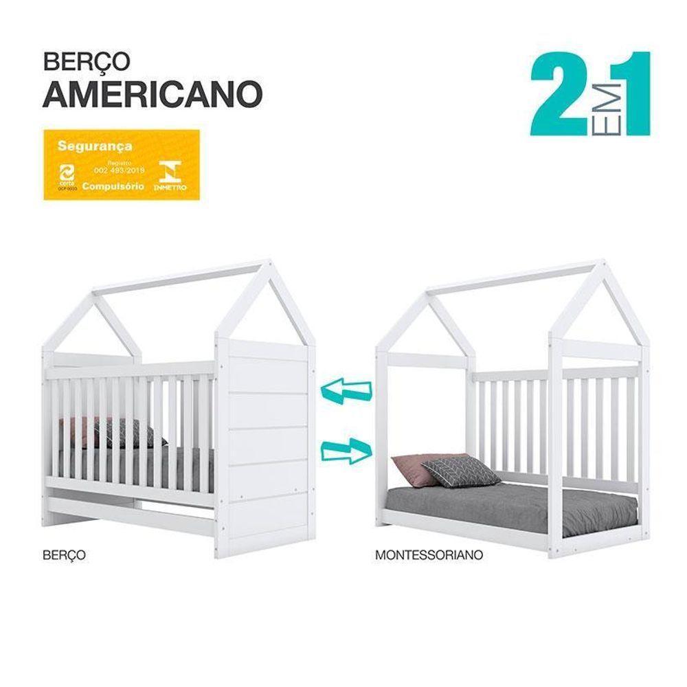 Quarto De Bebê Mississipi 6 Portas Com Berço Montessoriano Branco Hp E Colchão Ortobom - Henn - 4
