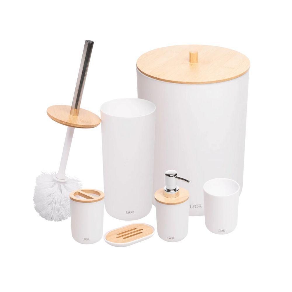 Conjunto Para Banheiro Em Abs E Bambu Branco Com 6 Peças Lyor - 1