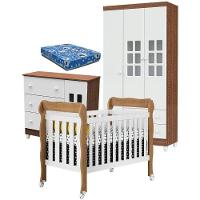 Quarto De Bebê Mariah 3p Com Berço Lila Branco Acetinado Amadeirado Com Colchão - Carolina - 1