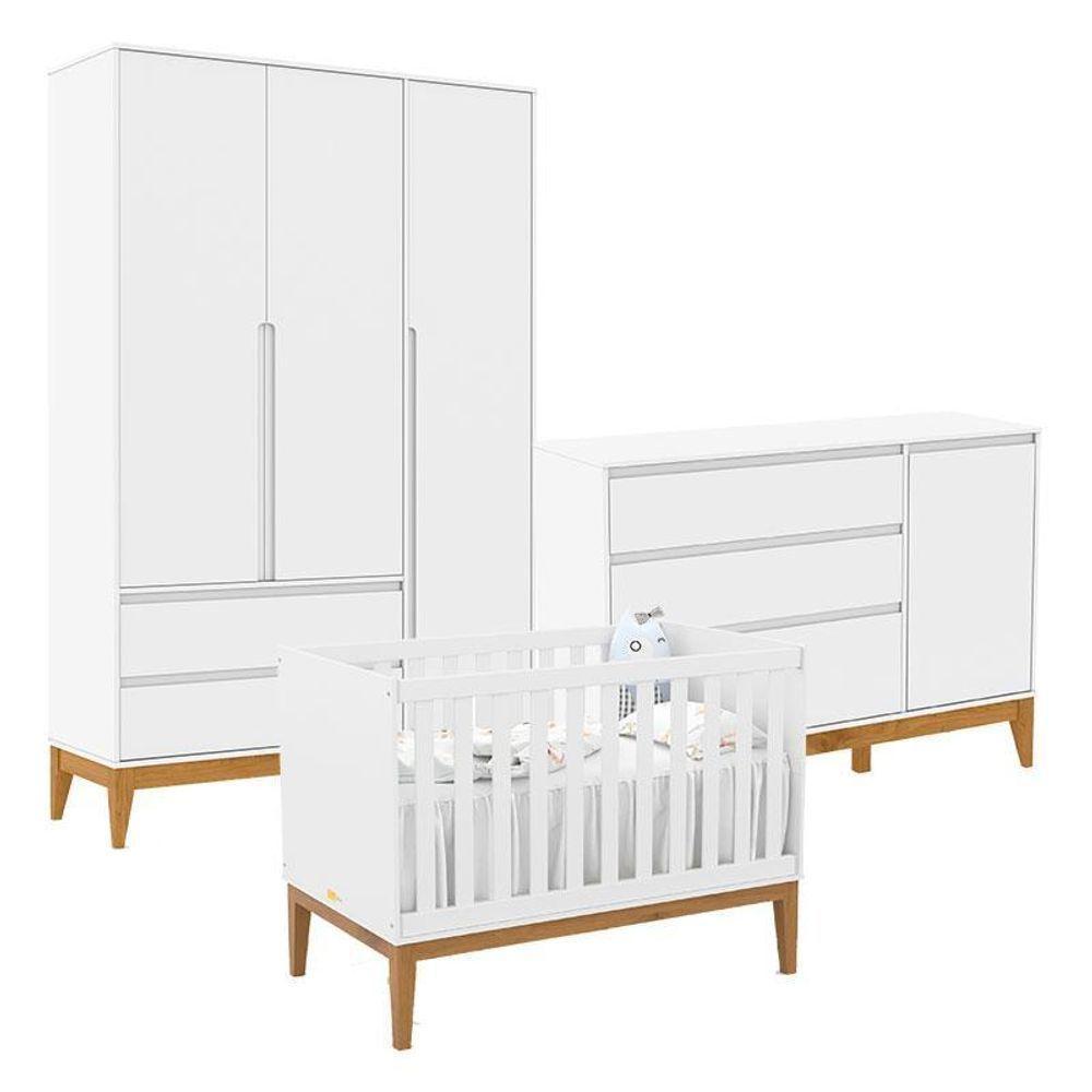 Quarto De Bebê Nature Clean 3 Portas Com Berço Unique Branco Soft Eco Wood – Matic - 1