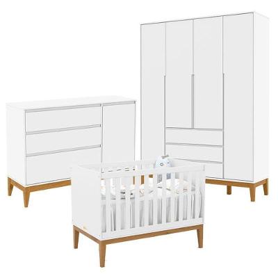 Quarto De Bebê Nature Clean 4 Portas Com Berço Unique Branco Soft Eco Wood – Matic